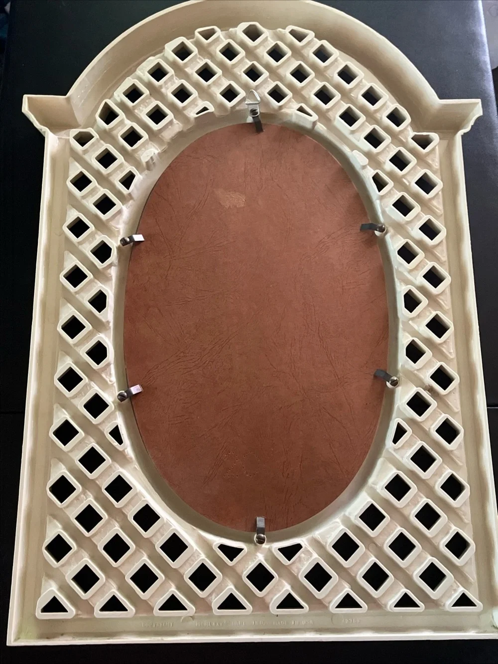 Vintage 1975 Plastic Lattice with Oval Mirror Wall Decor - 23”x15” overall
